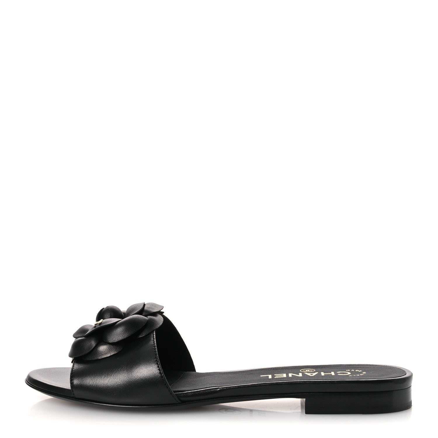 Lambskin Camellia Sandal Mules 37.5 Black