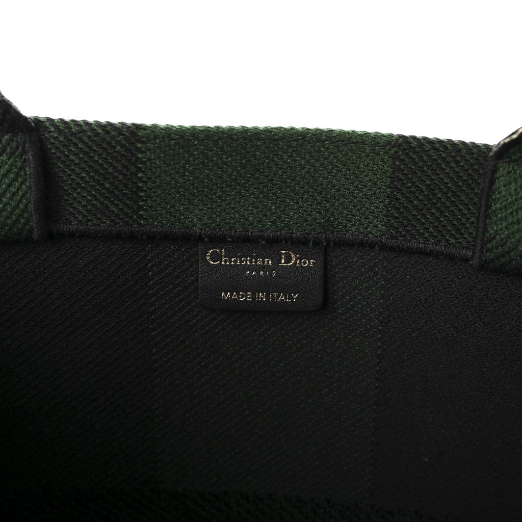 Christian Dior Canvas Embroidered Checkered Book Tote Black Green