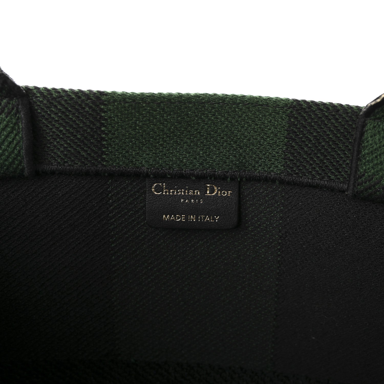 Christian Dior Canvas Embroidered Checkered Book Tote Black Green