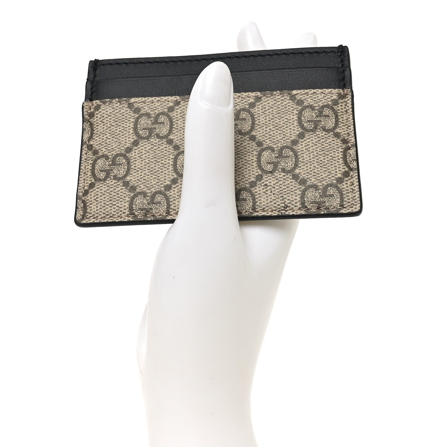 Gucci GG Supreme Monogram Calfskin Card Holder Beige Black
