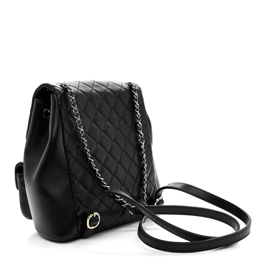 Chanel Calfskin Quilted Large Duma Pockets Drawstring Backpack Black