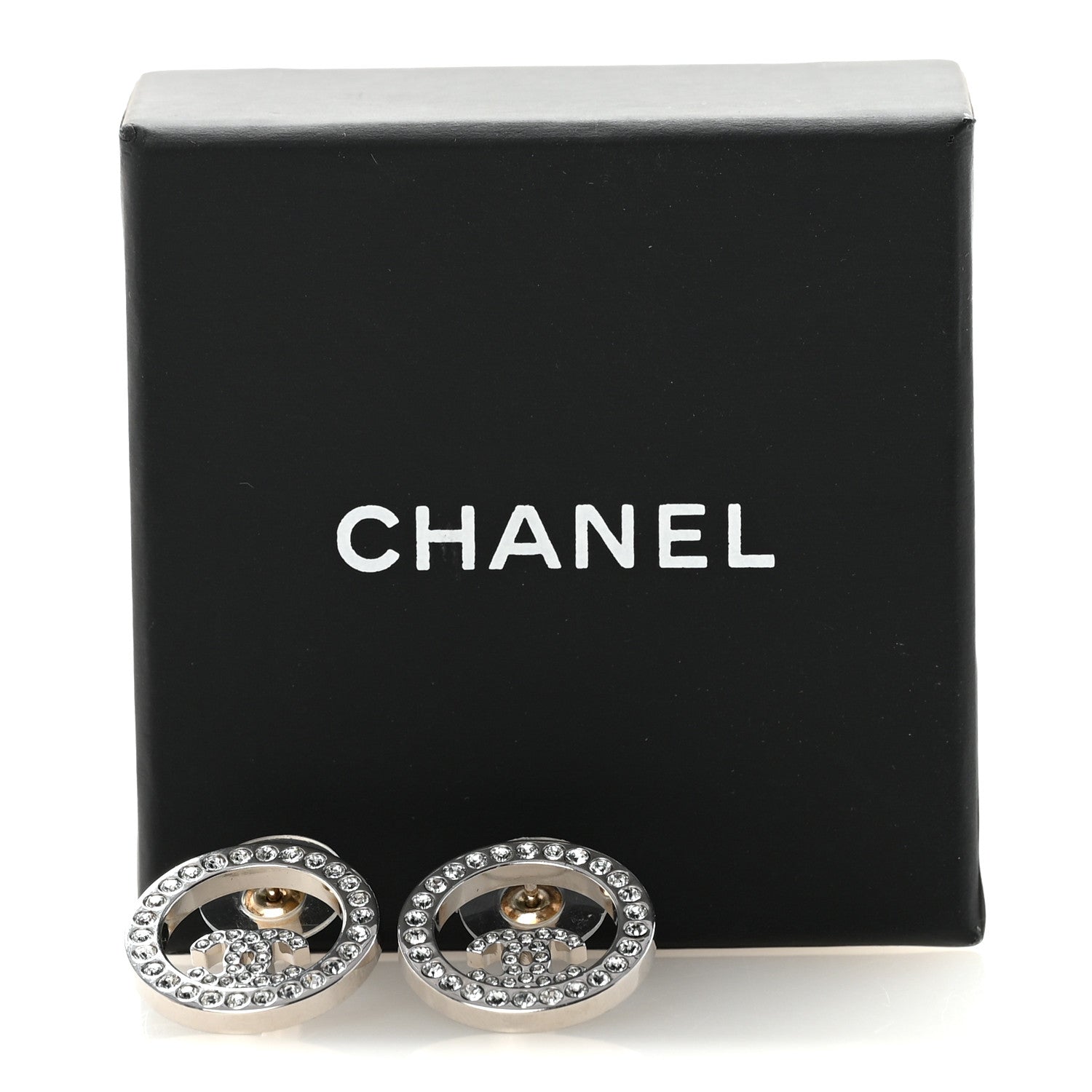 Crystal CC Round Earrings Silver
