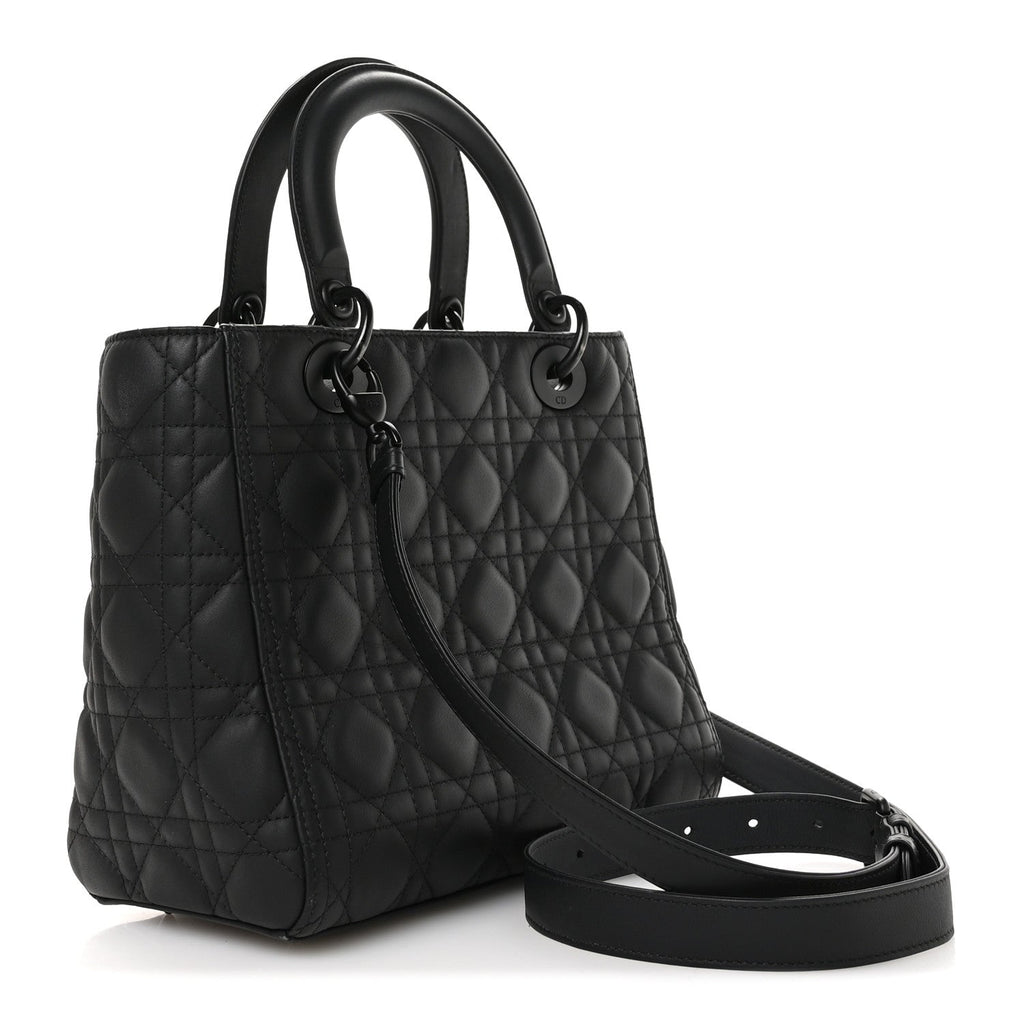 Christian Dior Ultra Matte Calfskin Cannage Medium Lady Dior Black