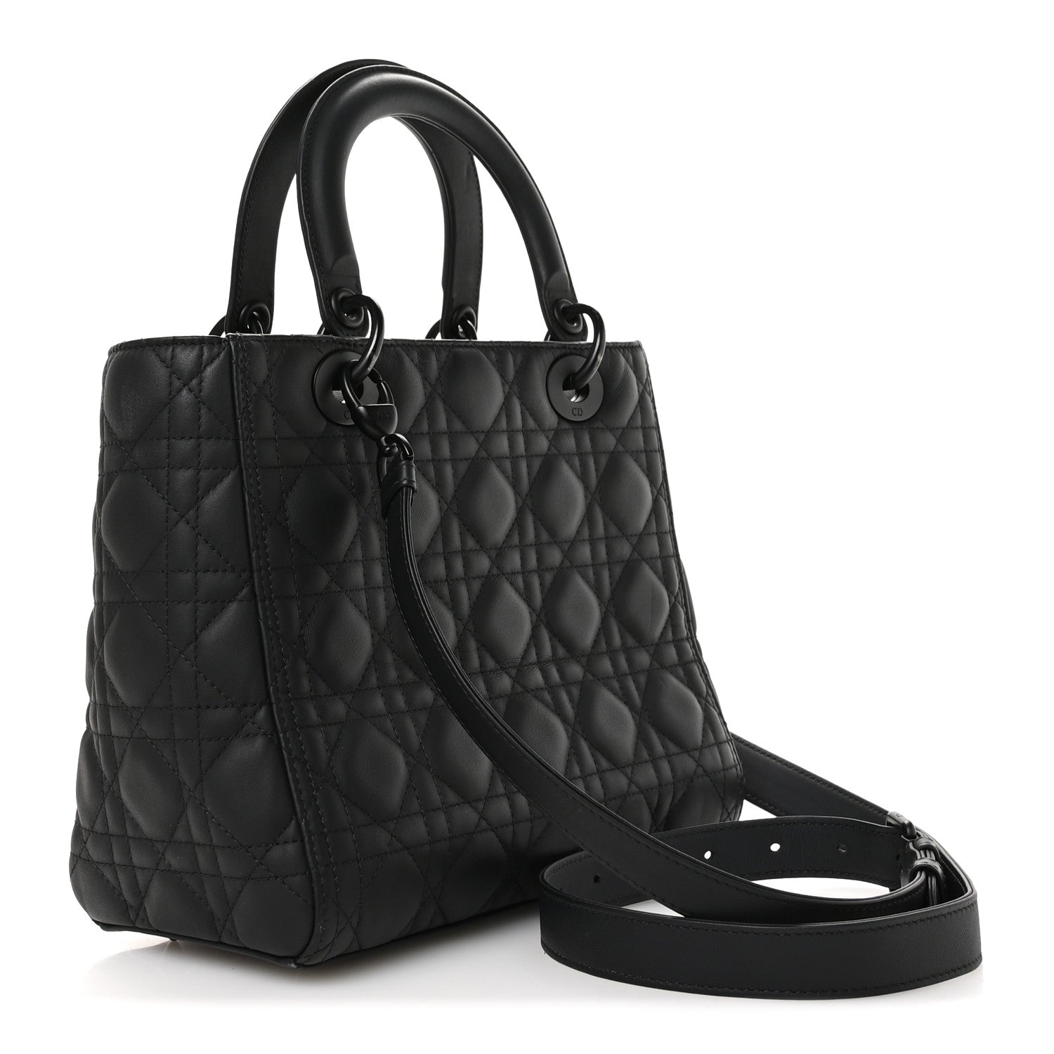 Christian Dior Ultra Matte Calfskin Cannage Medium Lady Dior Black