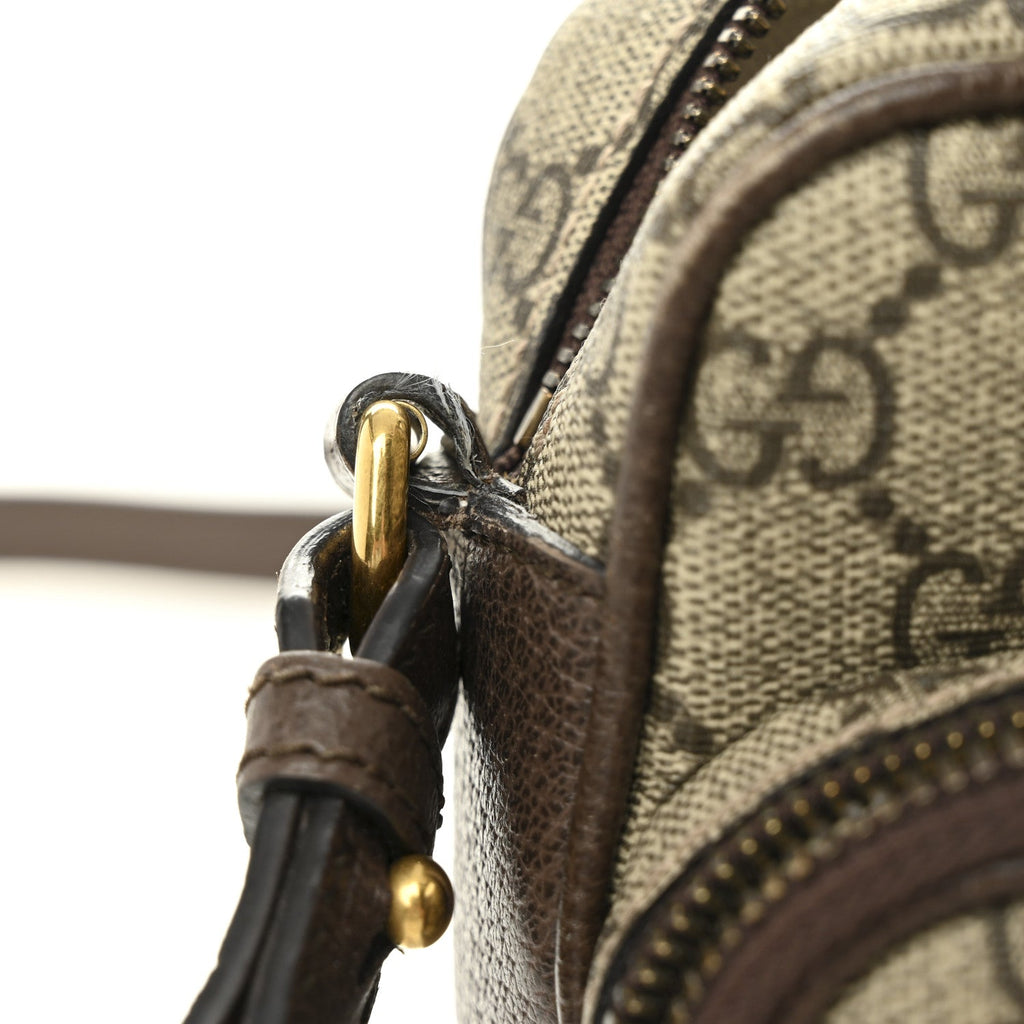 Gucci GG Supreme Monogram Textured Dollar Calfskin Web Small Ophidia Convertible Shoulder Bag Beige Ebony New Acero
