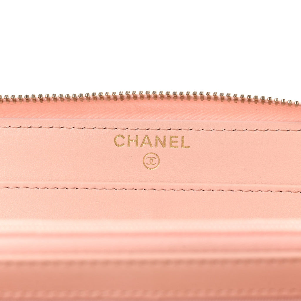Caviar Quilted Large Gusset Zip Around Wallet Light Pink