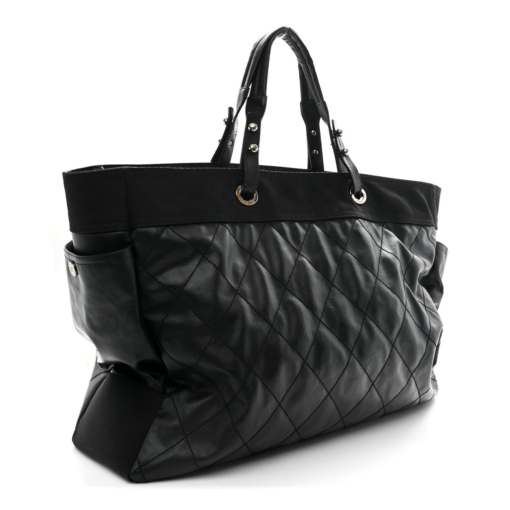 Chanel Coated Canvas Stitched XL Paris Biarritz Tote Black