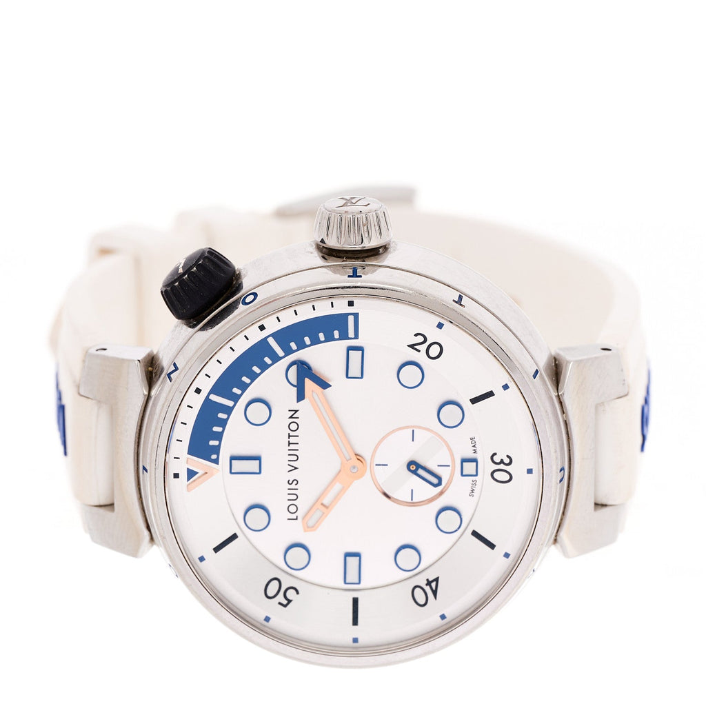 Louis Vuitton Stainless Steel Rubber 40mm Tambour Street Diver Quartz Watch White