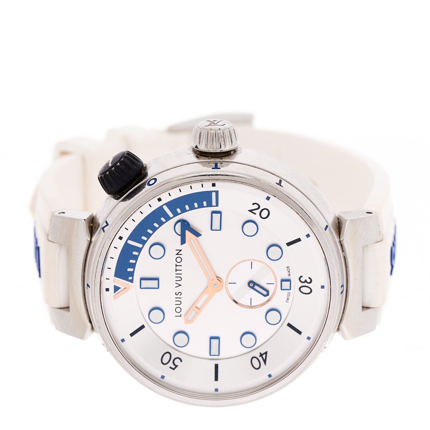 Louis Vuitton Stainless Steel Rubber 40mm Tambour Street Diver Quartz Watch White