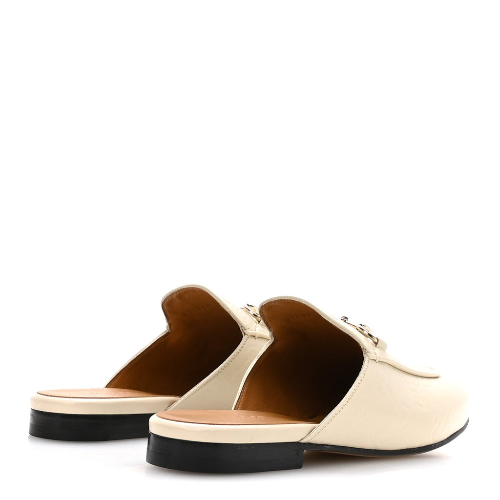Gucci Glamour Calfskin Guccissima Womens Princetown Slippers 37.5 Mystic White