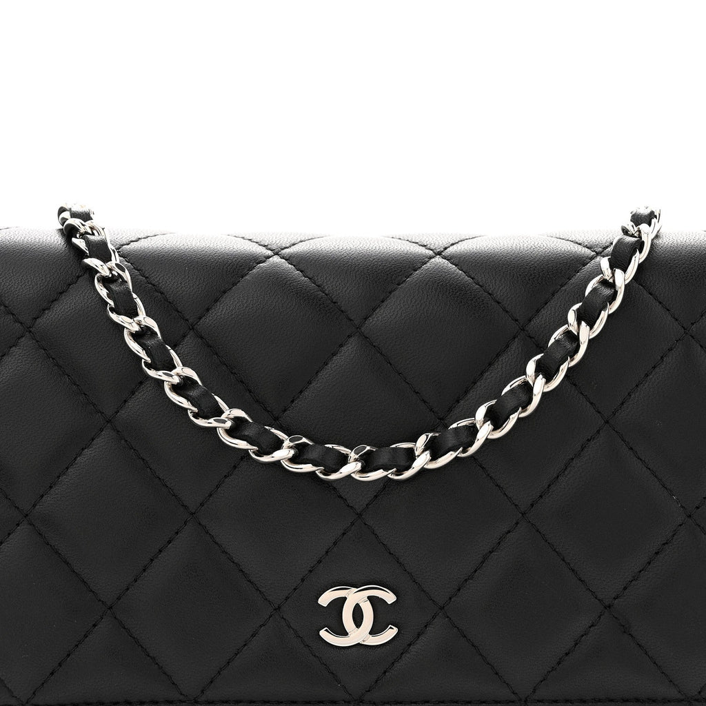 Chanel Lambskin Quilted Wallet On Chain WOC Black