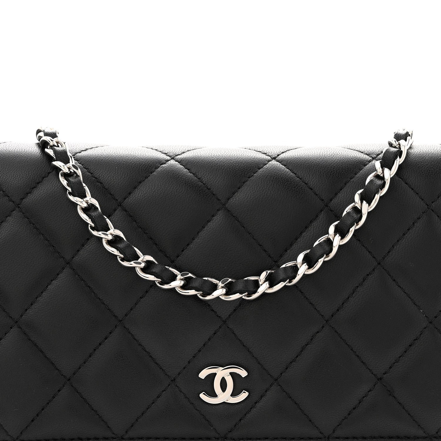 Chanel Lambskin Quilted Wallet On Chain WOC Black
