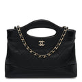 Chanel Shiny Crumpled Calfskin Quilted Nano 31 Shopping Bag Black
