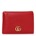 Gucci Pebbled Calfskin GG Marmont Card Case Hibiscus Red