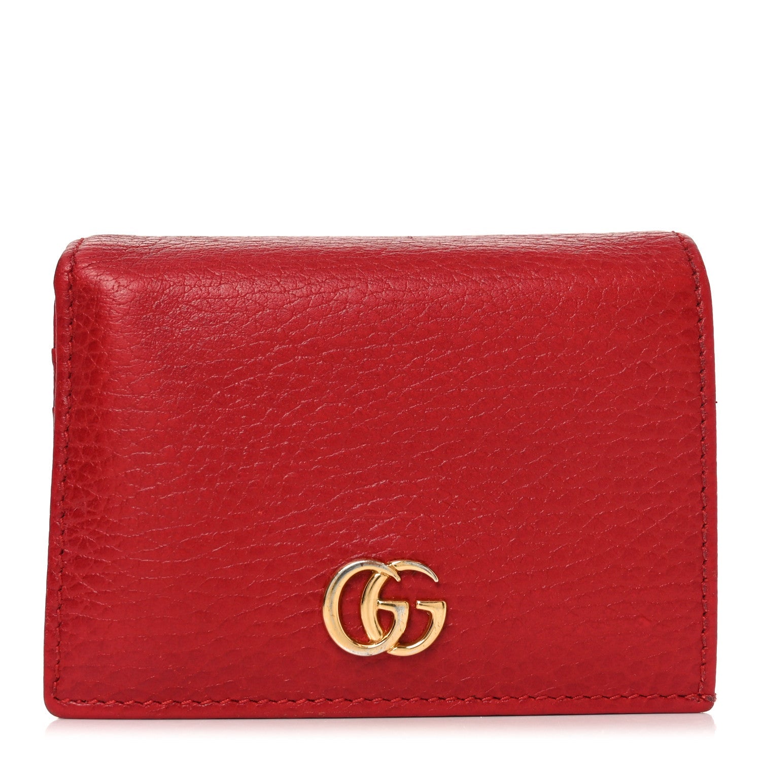 Gucci Pebbled Calfskin GG Marmont Card Case Hibiscus Red