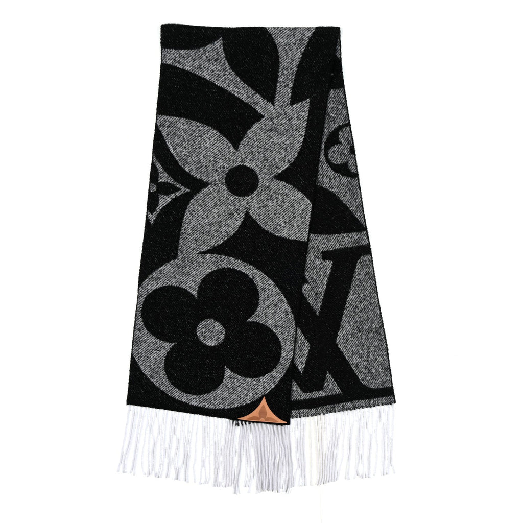 Louis Vuitton Wool Silk Monogram Snowy Kaleidoscope Scarf Black