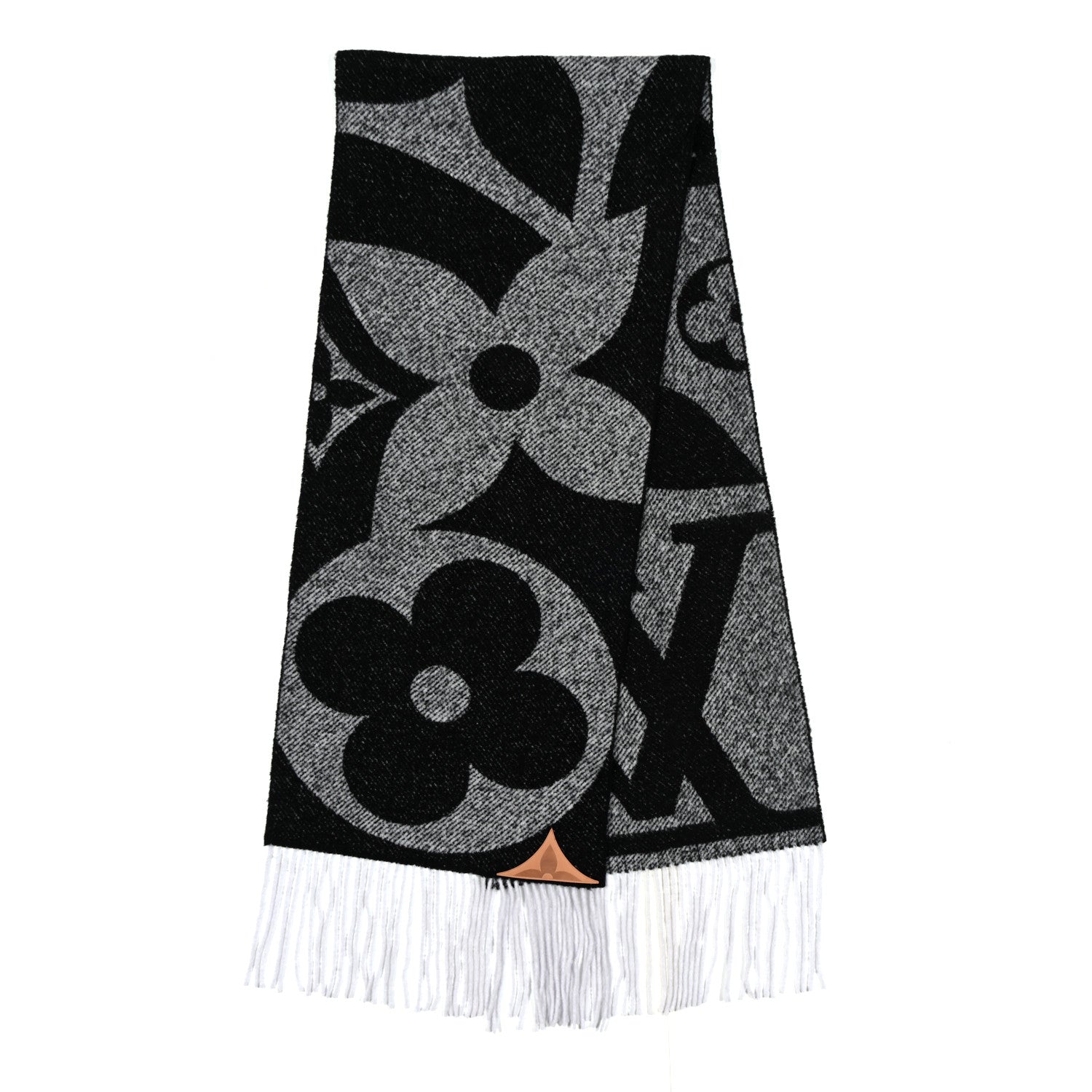 Louis Vuitton Wool Silk Monogram Snowy Kaleidoscope Scarf Black