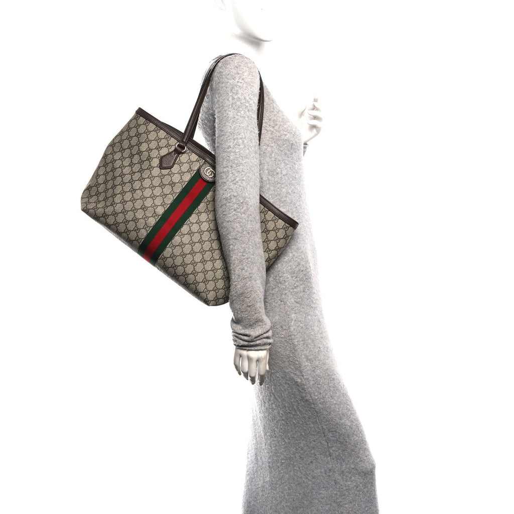 Gucci GG Supreme Monogram Medium Ophidia Shopping Tote Brown