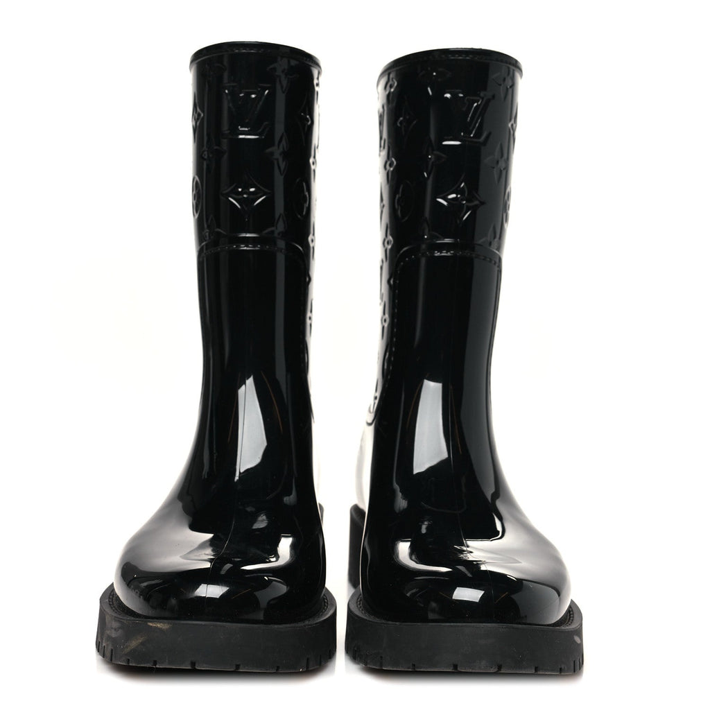 Louis Vuitton Rubber Embossed Monogram Drops Flat Half Boots 37 Black