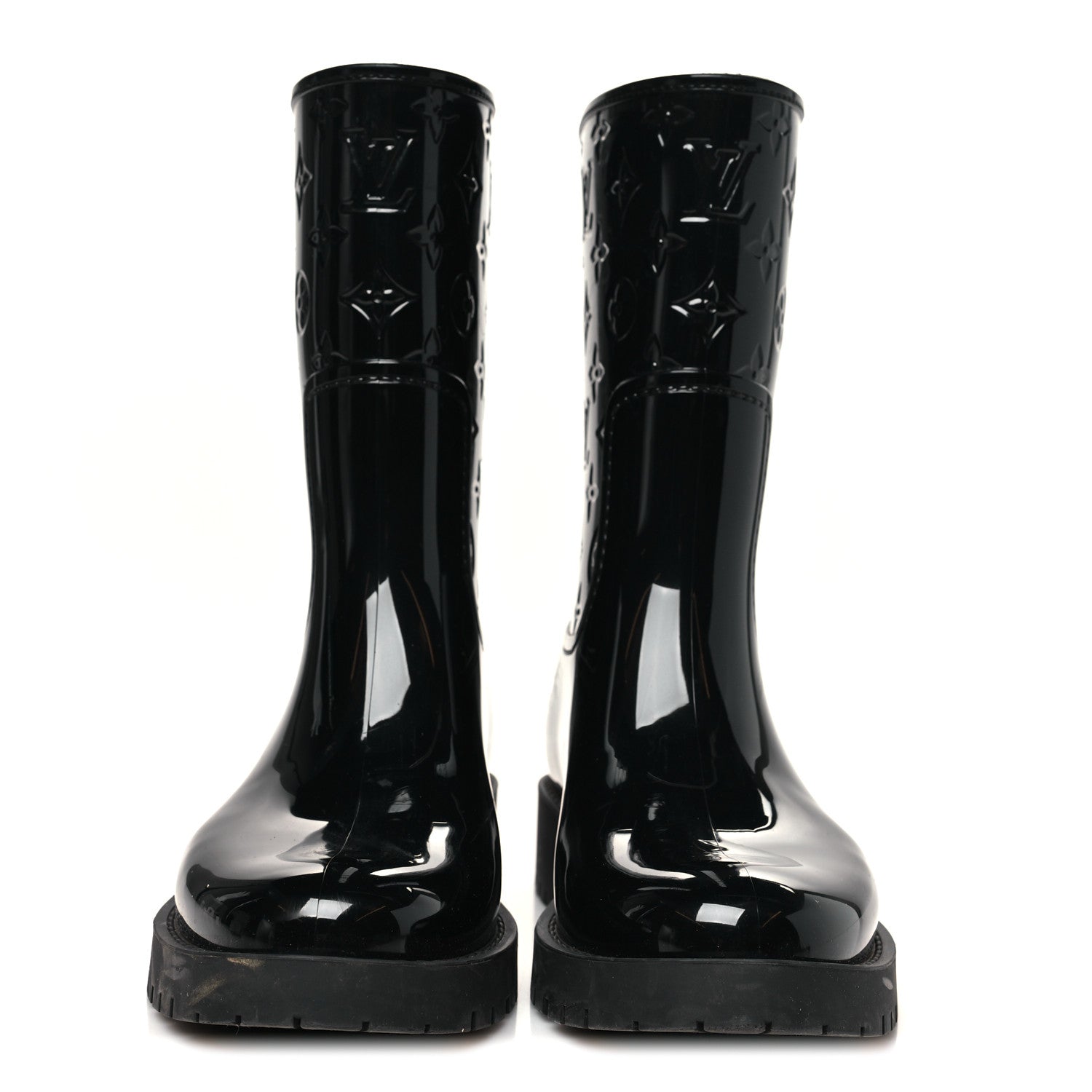 Louis Vuitton Rubber Embossed Monogram Drops Flat Half Boots 37 Black