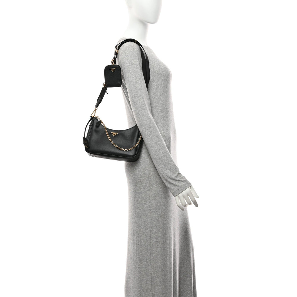 Prada Saffiano Lux Re-Edition 2005 Shoulder Bag Black