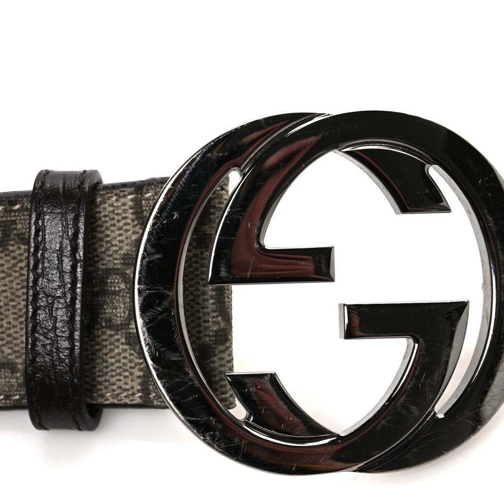 Gucci GG Supreme Monogram Calfskin Double G 80 32 Belt Beige Ebony New Acero