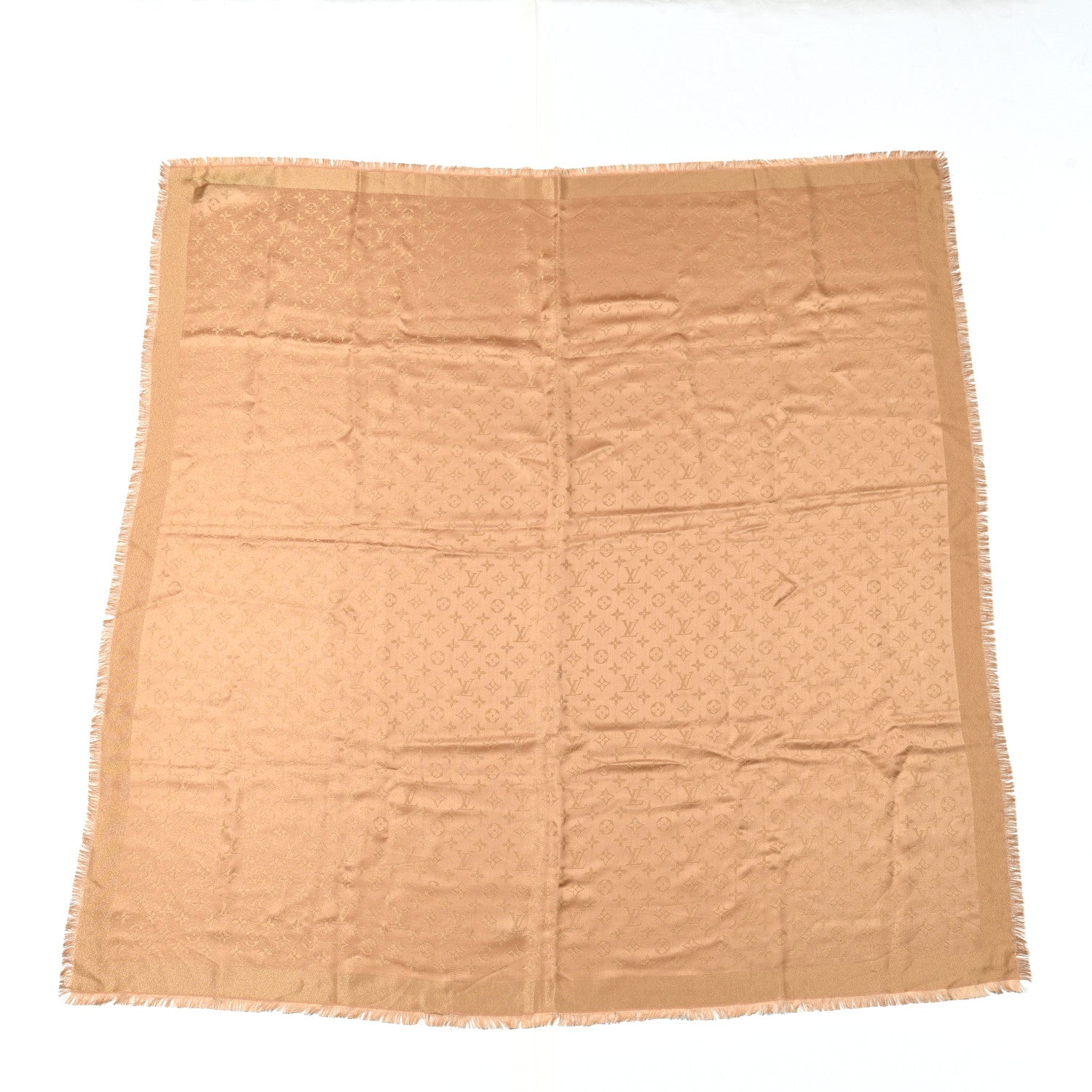Louis Vuitton Silk Wool Monogram Shine Shawl Caramel
