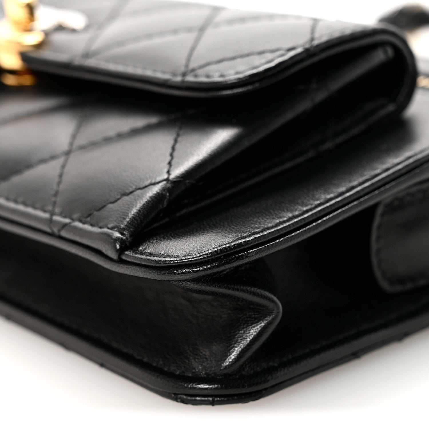 Chanel Lambskin Quilted Front Pocket Clutch With Chain Black