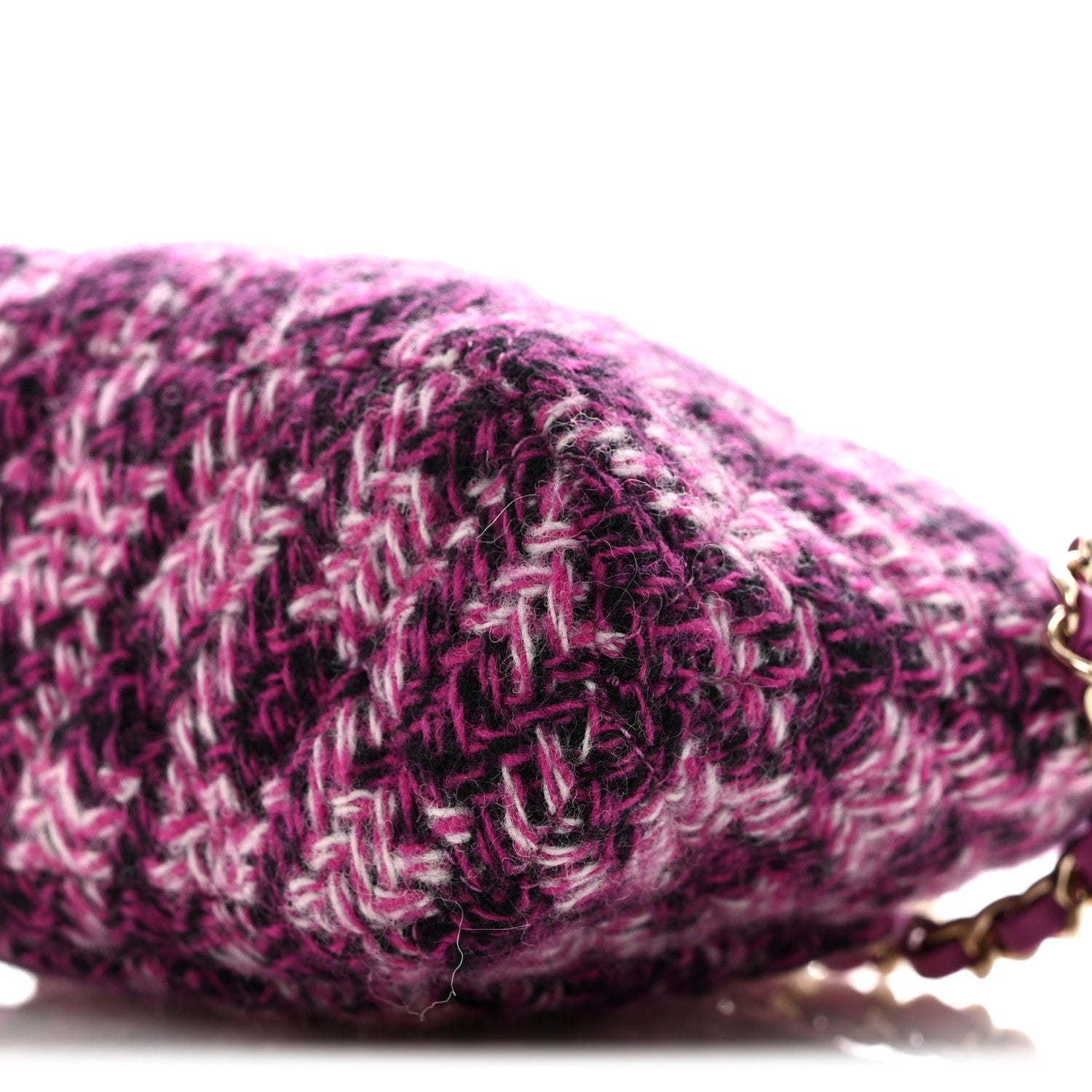 Chanel Tweed Quilted Mini Clutch With Chain Purple