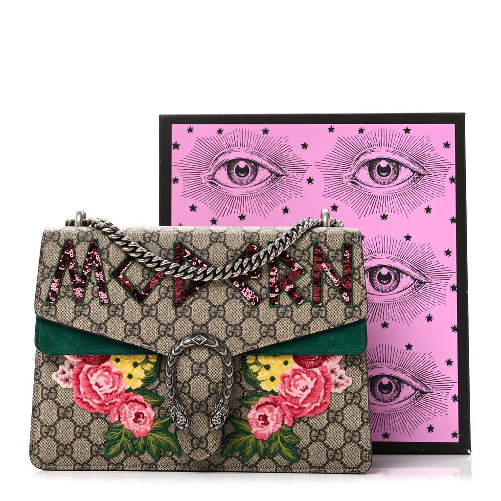 Gucci GG Supreme Monogram Embroidered Medium Dionysus Shoulder Bag Emerald
