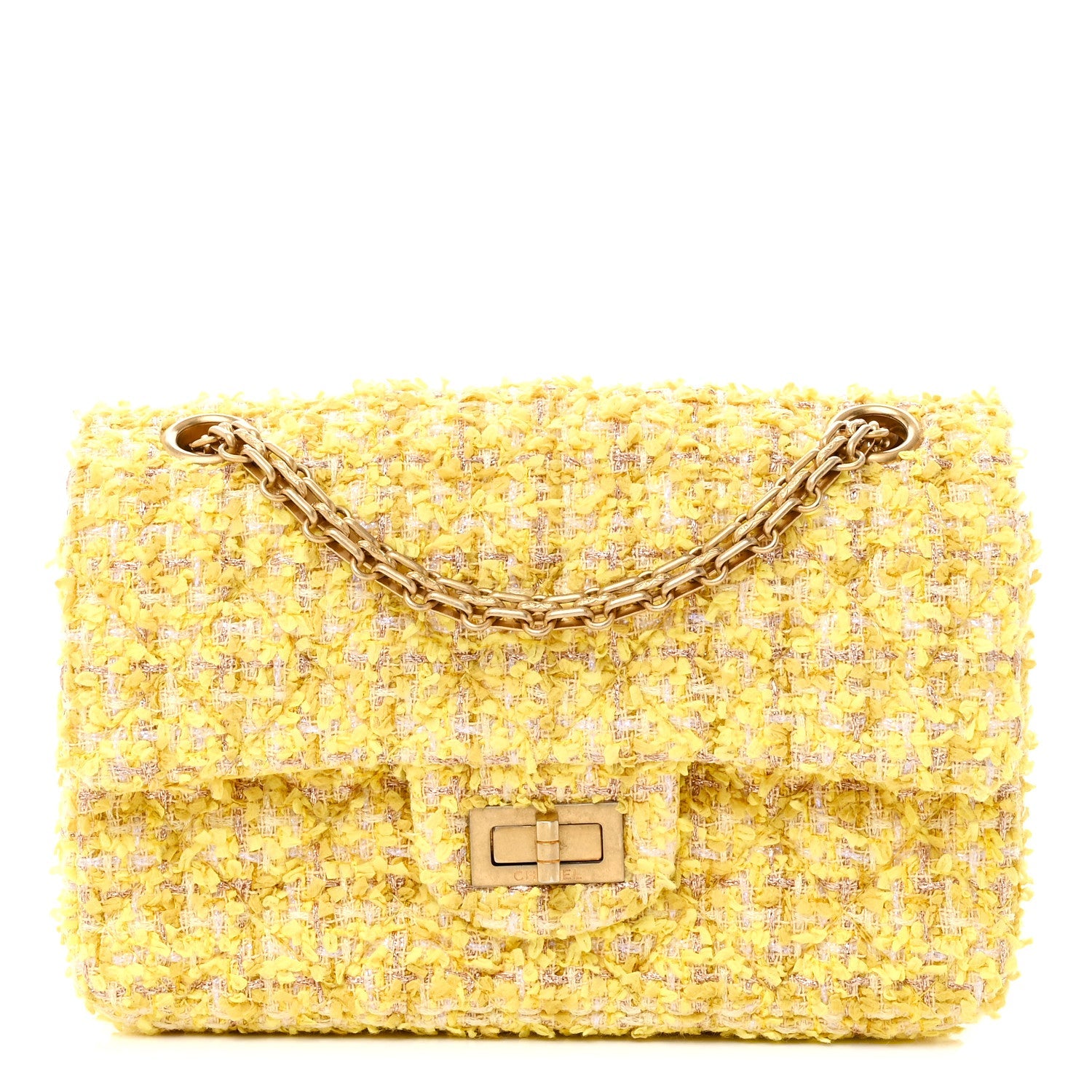 Chanel Tweed Quilted 2.55 Reissue Mini Flap Yellow