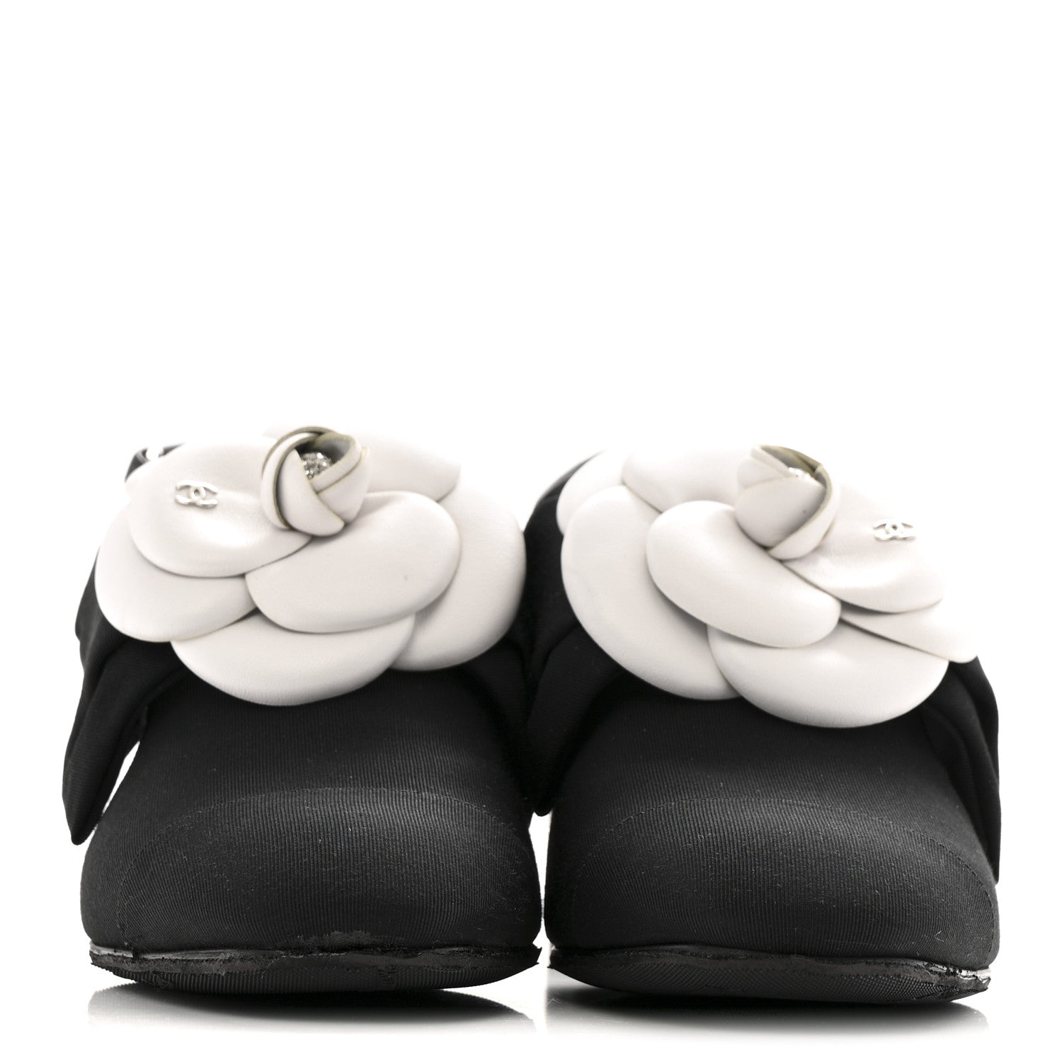 Grosgrain Lambskin Cap Toe Camellia Bow Slingback Pumps 37.5 Black