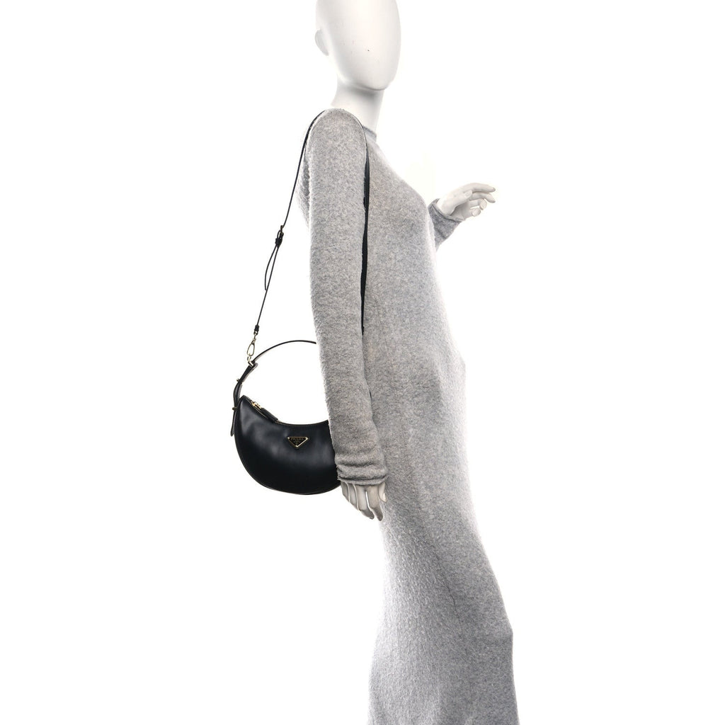 Prada Soft Calfskin Arque Shoulder Bag Black
