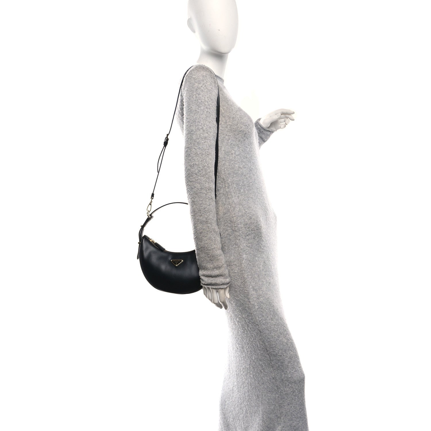 Prada Soft Calfskin Arque Shoulder Bag Black