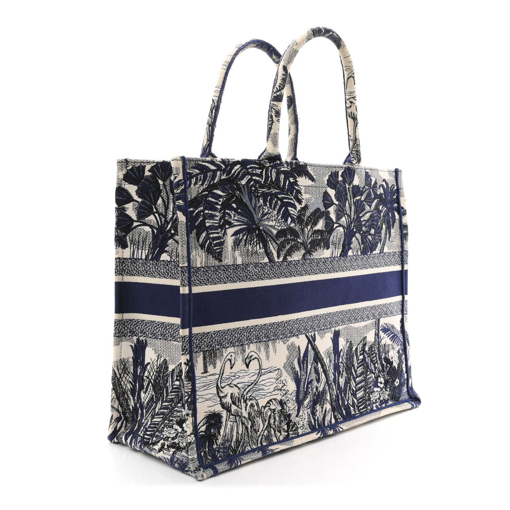 Christian Dior Canvas Embroidered Large Palm Tree Toile De Jouy Book Tote Blue