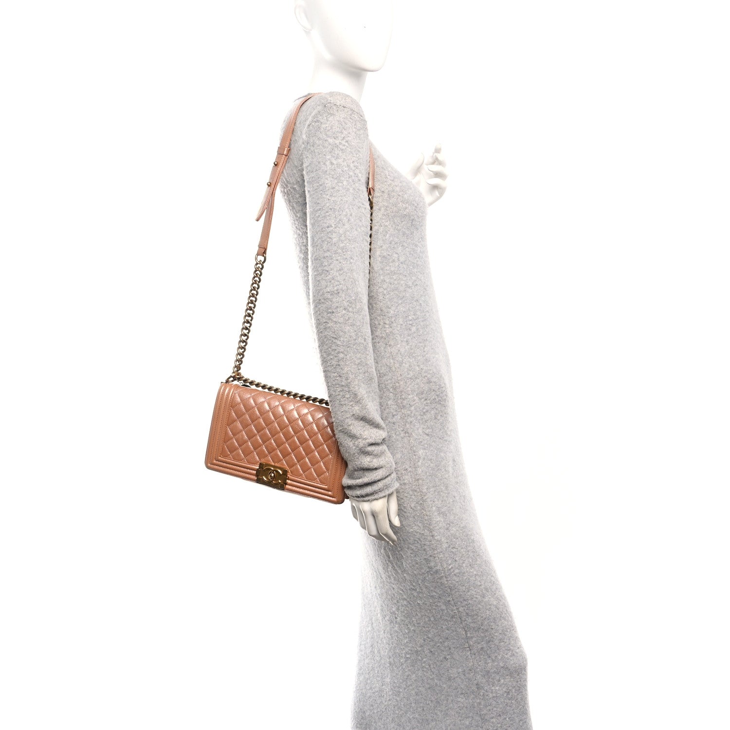 Chanel Metallic Calfskin Quilted Medium Boy Flap Dark Beige