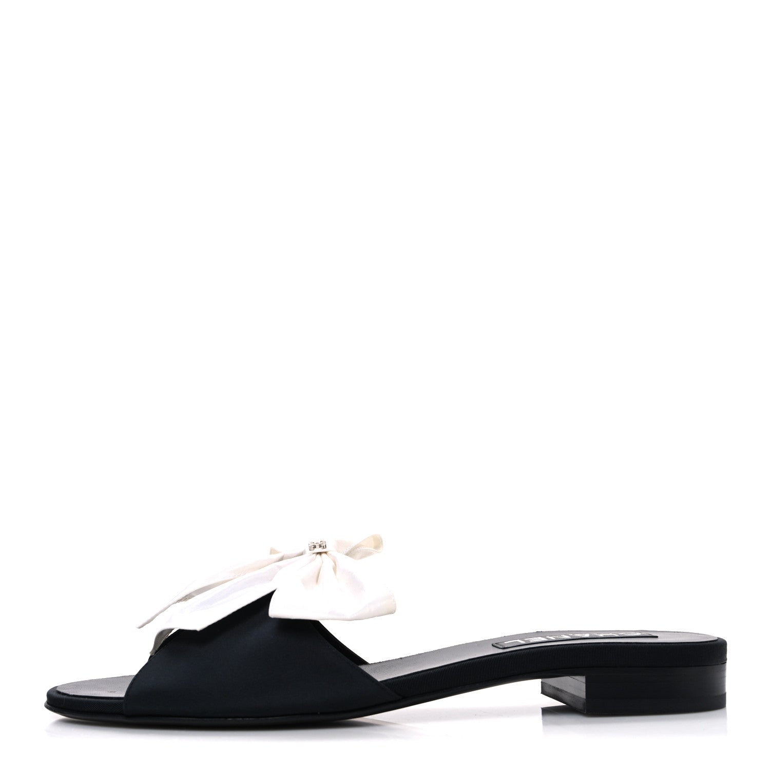 Chanel Silk Bow CC Mules 41 Black White