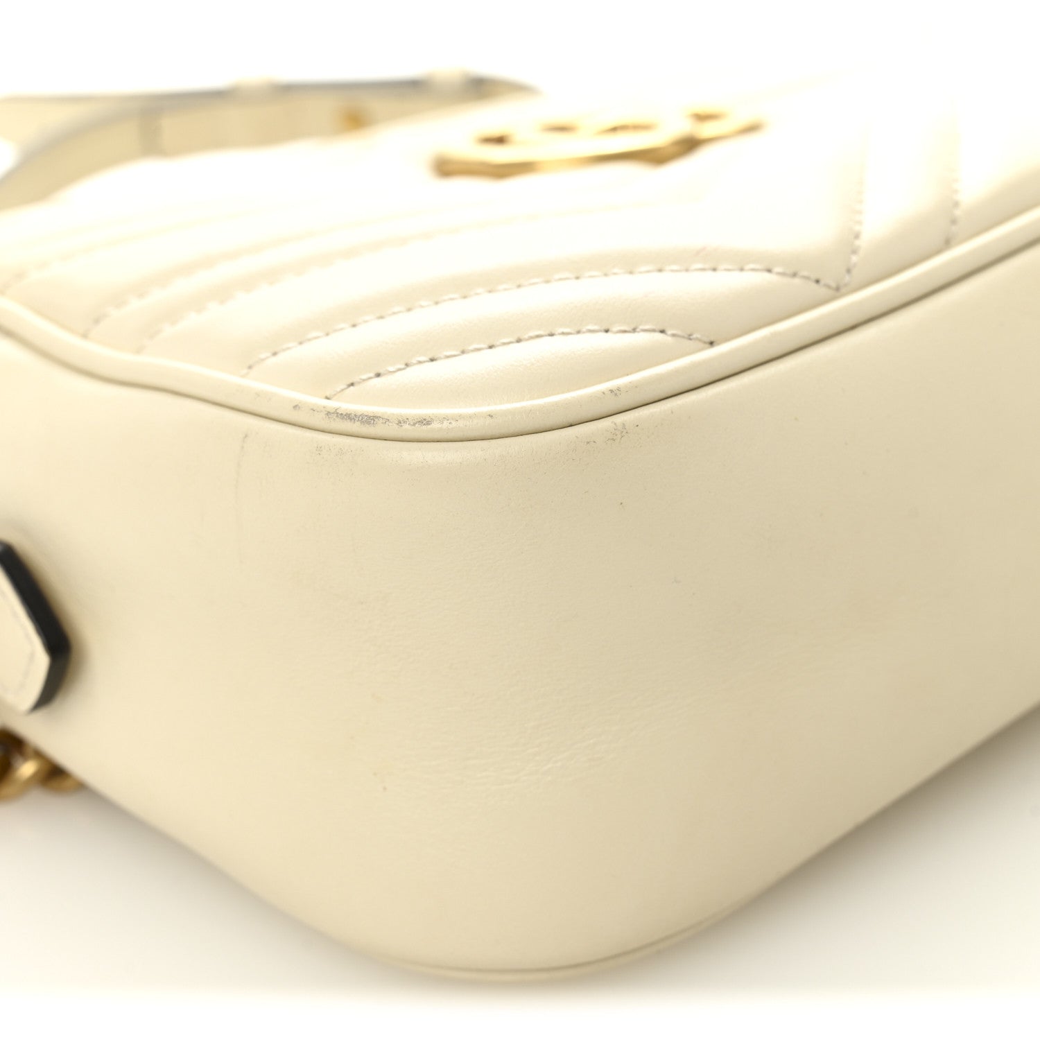 Gucci Calfskin Matelasse Small GG Marmont Chain Shoulder Bag White