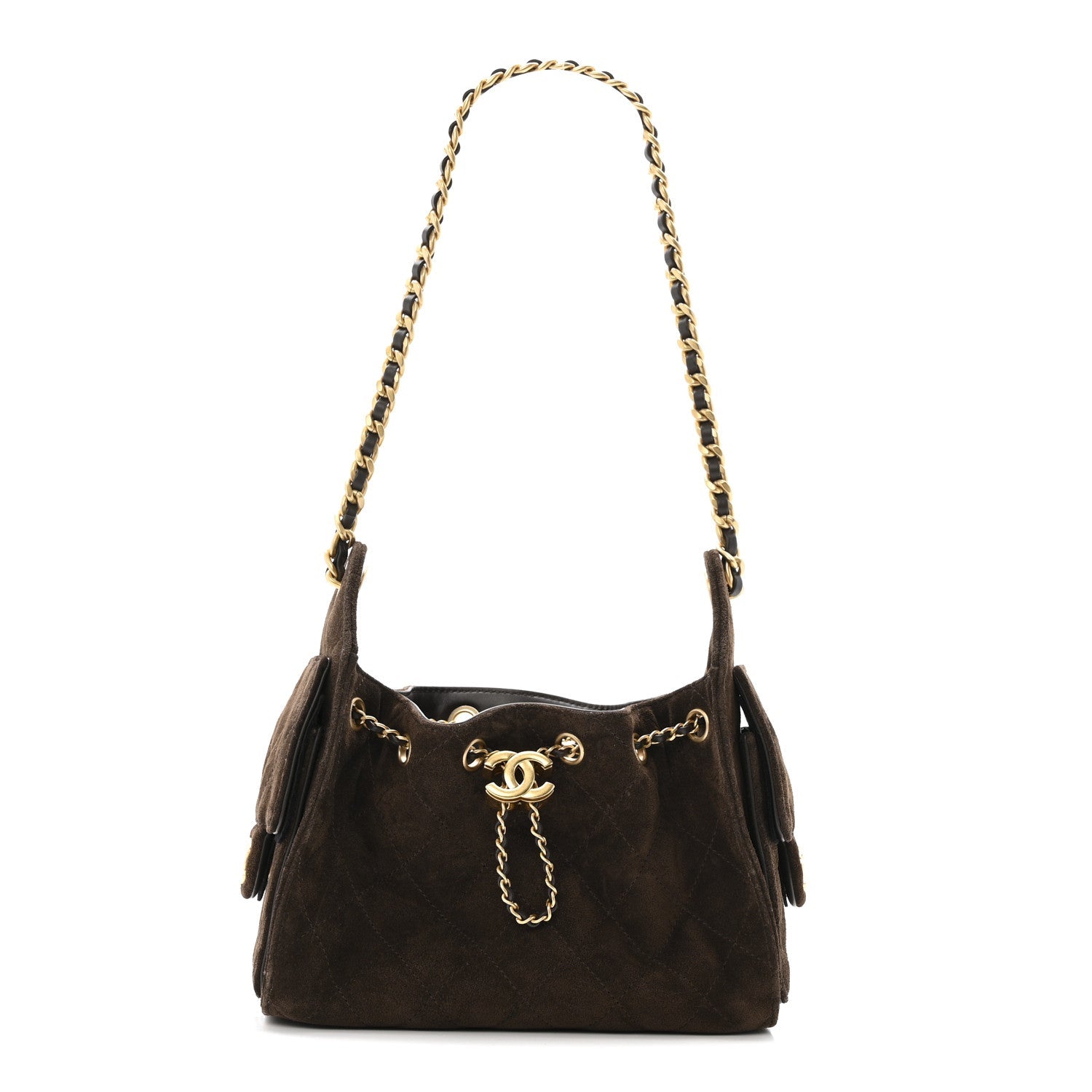 Chanel Suede Quilted Mini Chanel 25 Handbag Dark Brown