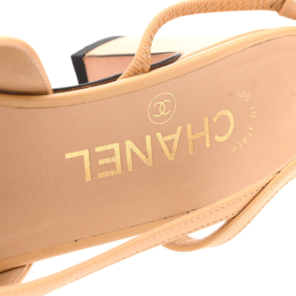 Goatskin Grosgrain Cap Toe CC Slingback Pumps 36.5 Beige Black