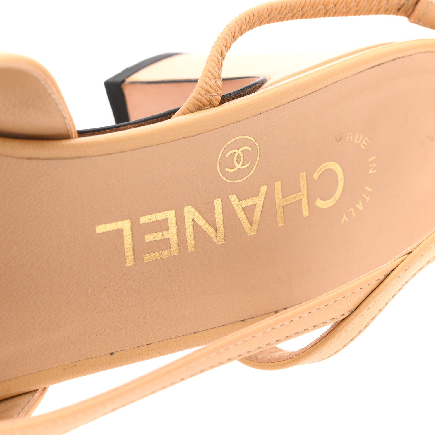 Goatskin Grosgrain Cap Toe CC Slingback Pumps 36.5 Beige Black