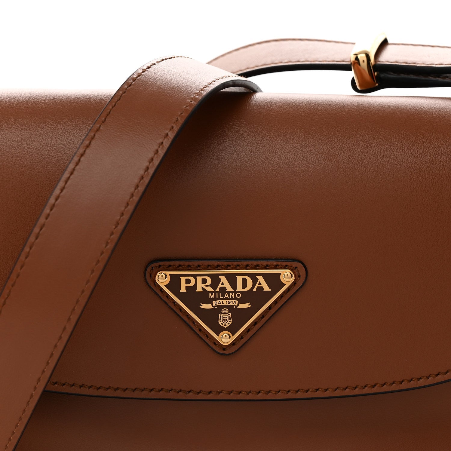 Prada Soft Calfskin Traingle Arque Flap Shoulder Bag Cognac