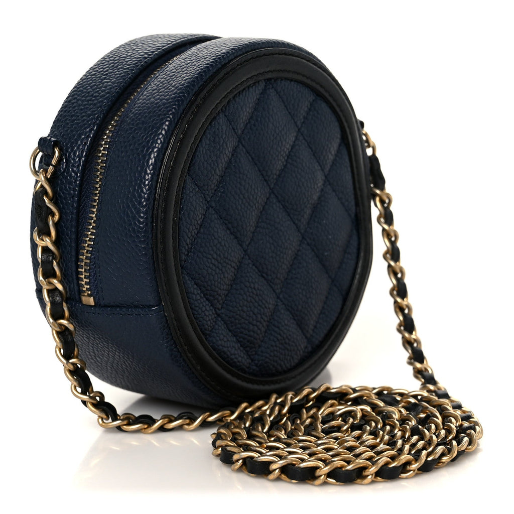 Chanel Caviar Quilted Round Filigree Crossbody Navy Black