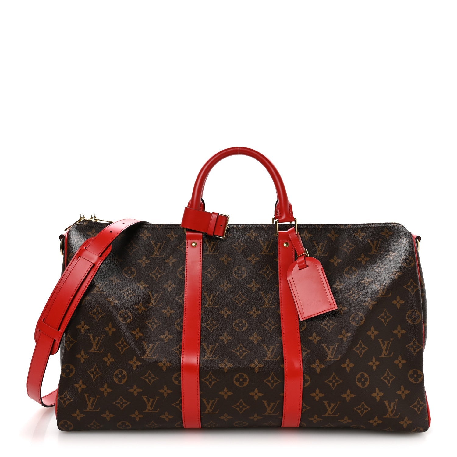 Louis Vuitton Calfskin Monogram Keepall Bandouliere 50 Coquelicot