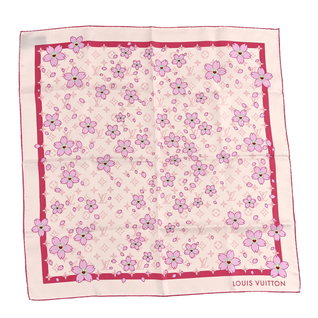 Louis Vuitton LV X TM Silk Monogram Cherry Blossom Square 70 Scarf Pink