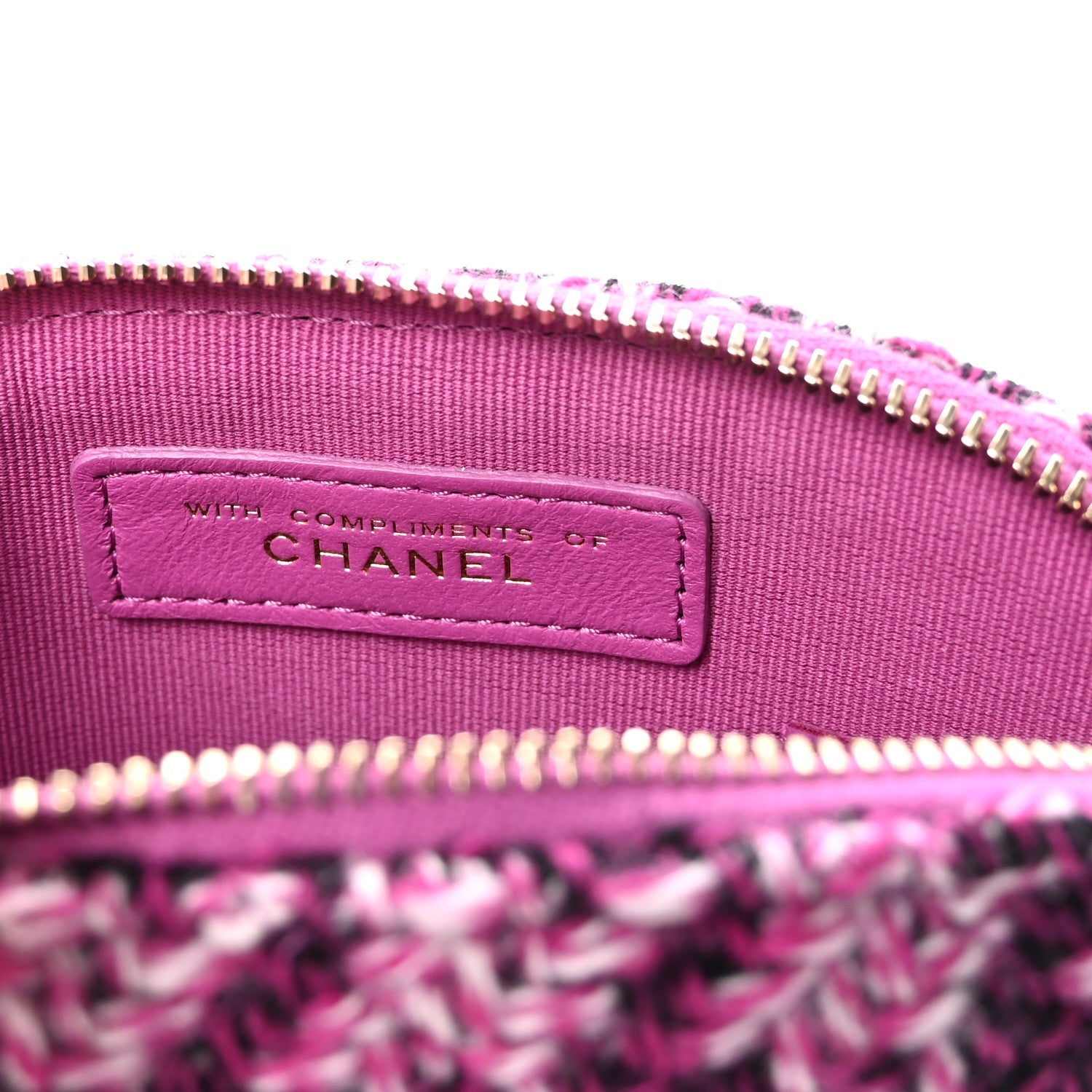 Chanel Tweed Quilted Mini Clutch With Chain Purple