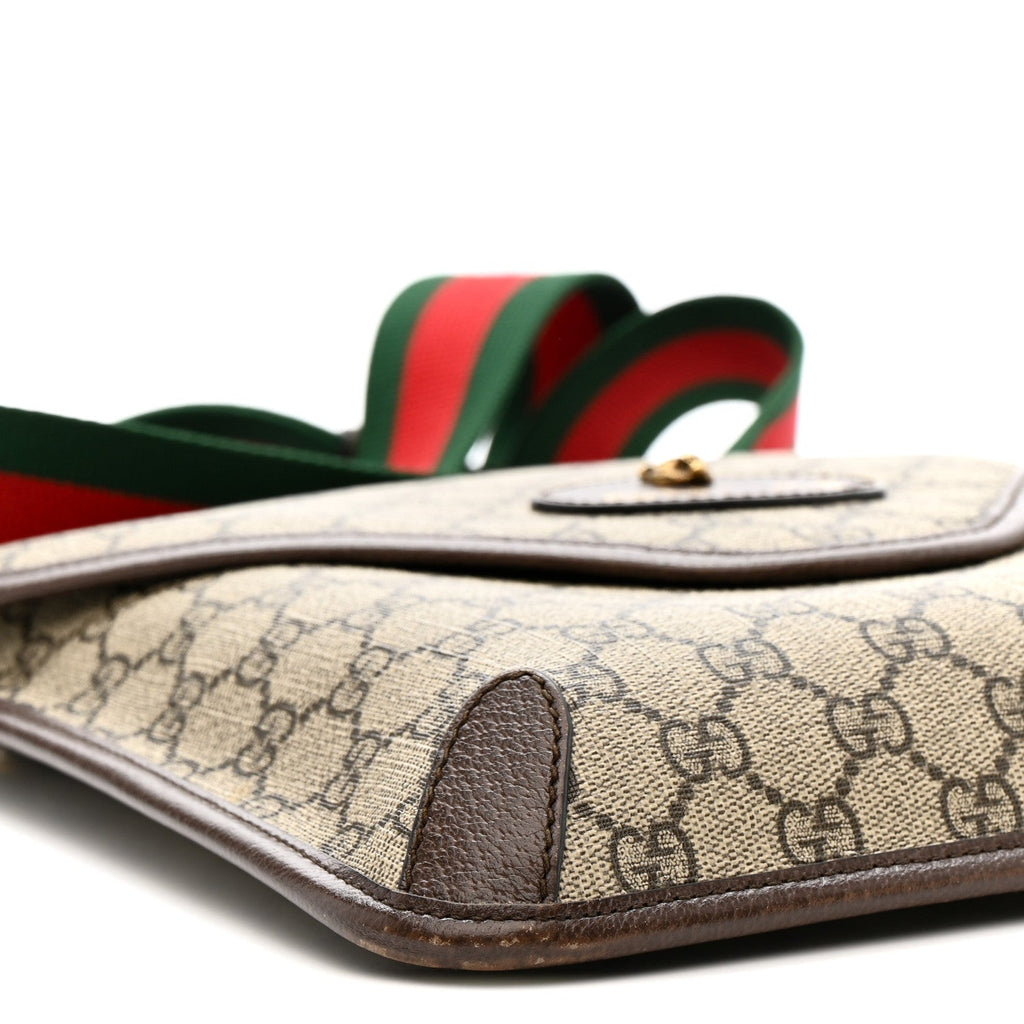 Gucci GG Supreme Monogram Web Medium Neo Vintage Flap Messenger Bag Beige New Acero