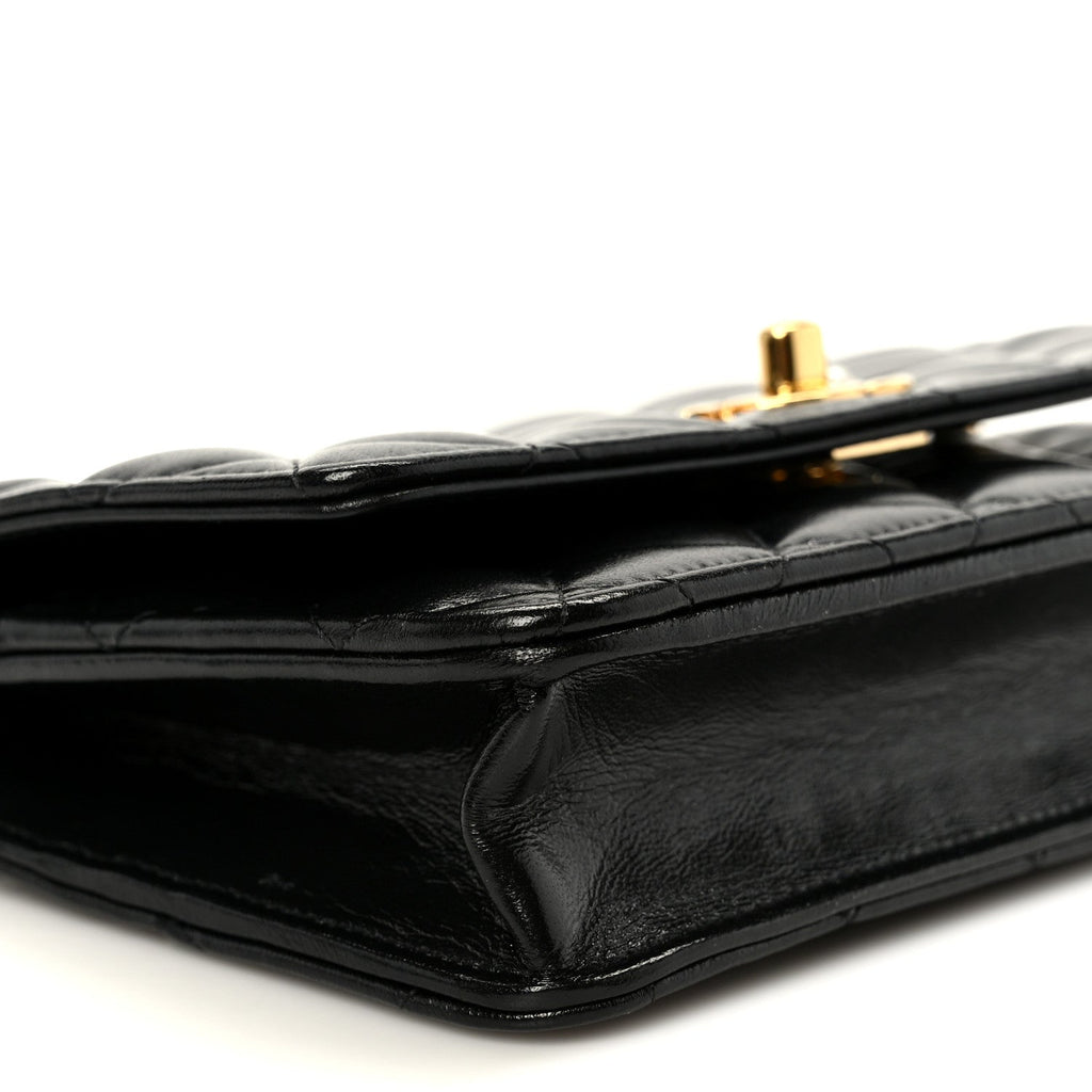 Chanel Shiny Lambskin Quilted CC Pearl Wallet on Chain WOC Black