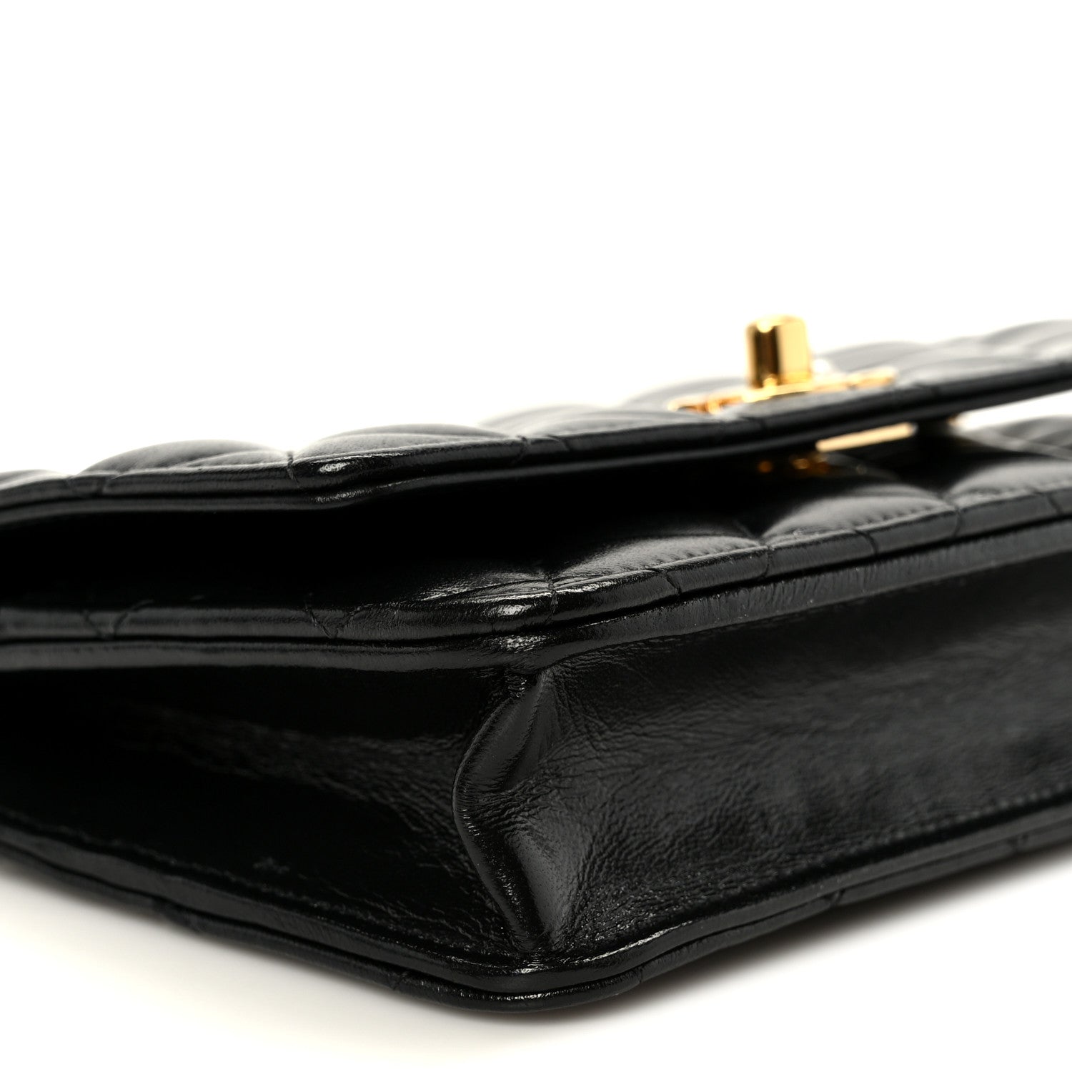 Chanel Shiny Lambskin Quilted CC Pearl Wallet on Chain WOC Black