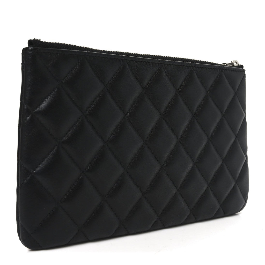 Lambskin Quilted Crystal Star Cosmetic Case Black